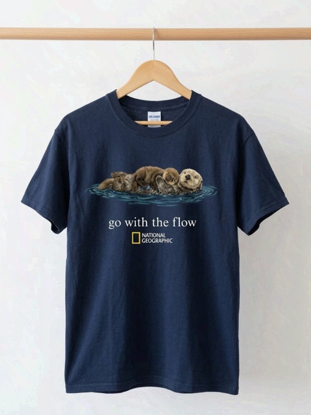 Vintage Cute Otter ''Go With The Flow'' Graphic Tee Navy Reprint